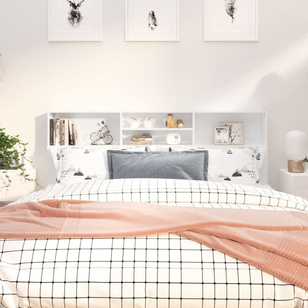 Vidaxl Čelo postele s policami, lesklá biela, 180x19x103,5 cm